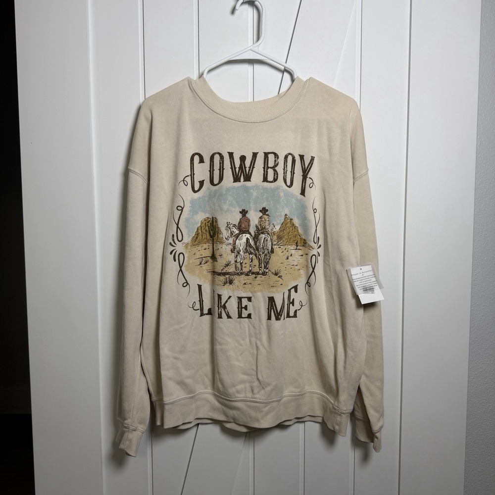 Cowboy Like Me Cream Crewneck Sweatshirt Women's Size Small NWT Soft Lightweight